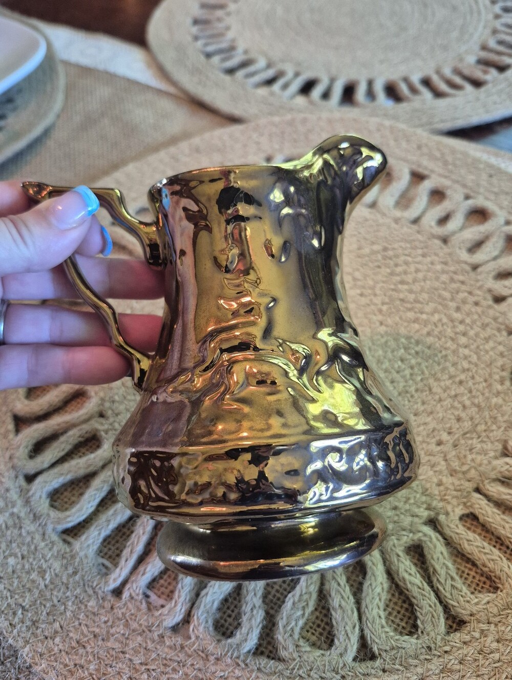 Vintage Wade England Porcelain Copper Gold Lustre Finish Embossed Deer Pitcher